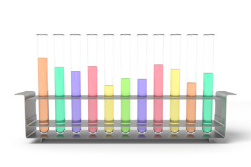 3d rendering of laboratory test tubes set with colored liquids isolated on white background