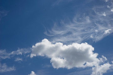 Blue sky with one cloud, freedom and summer sunny background