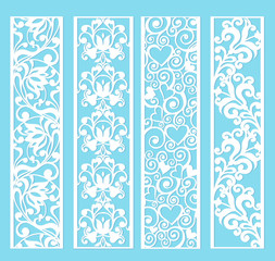 Ornamental panels with floral pattern. Flowers and leaves. Laser cut decorative lace borders patterns.