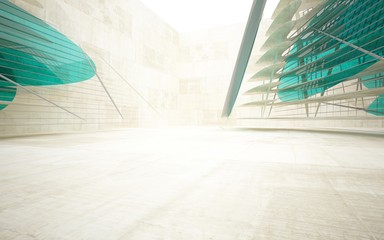 Empty dark abstract glass turquoise and concrete smooth interior. Architectural background. 3D illustration and rendering