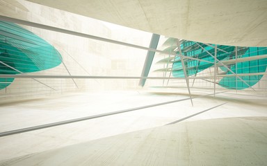 Empty dark abstract glass turquoise and concrete smooth interior. Architectural background. 3D illustration and rendering