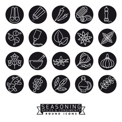 Spices and condiments round icon vector set