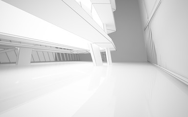 Abstract white interior highlights future. Polygon drawing . Architectural background. 3D illustration and rendering