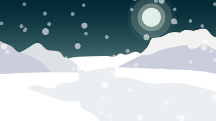 ПечатьSnow winter sky background with hills, mountains and moon. Vector illustration.