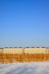Urban landscape, buildings in the snow