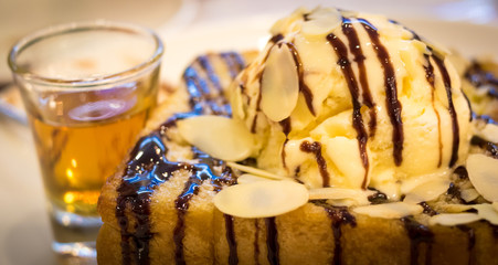 Toast with ice cream.
