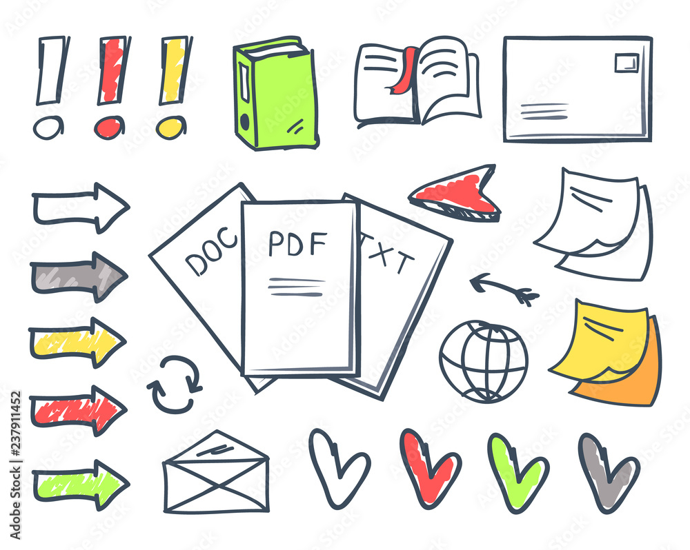 Poster office papers pdf and doc txt files set vector