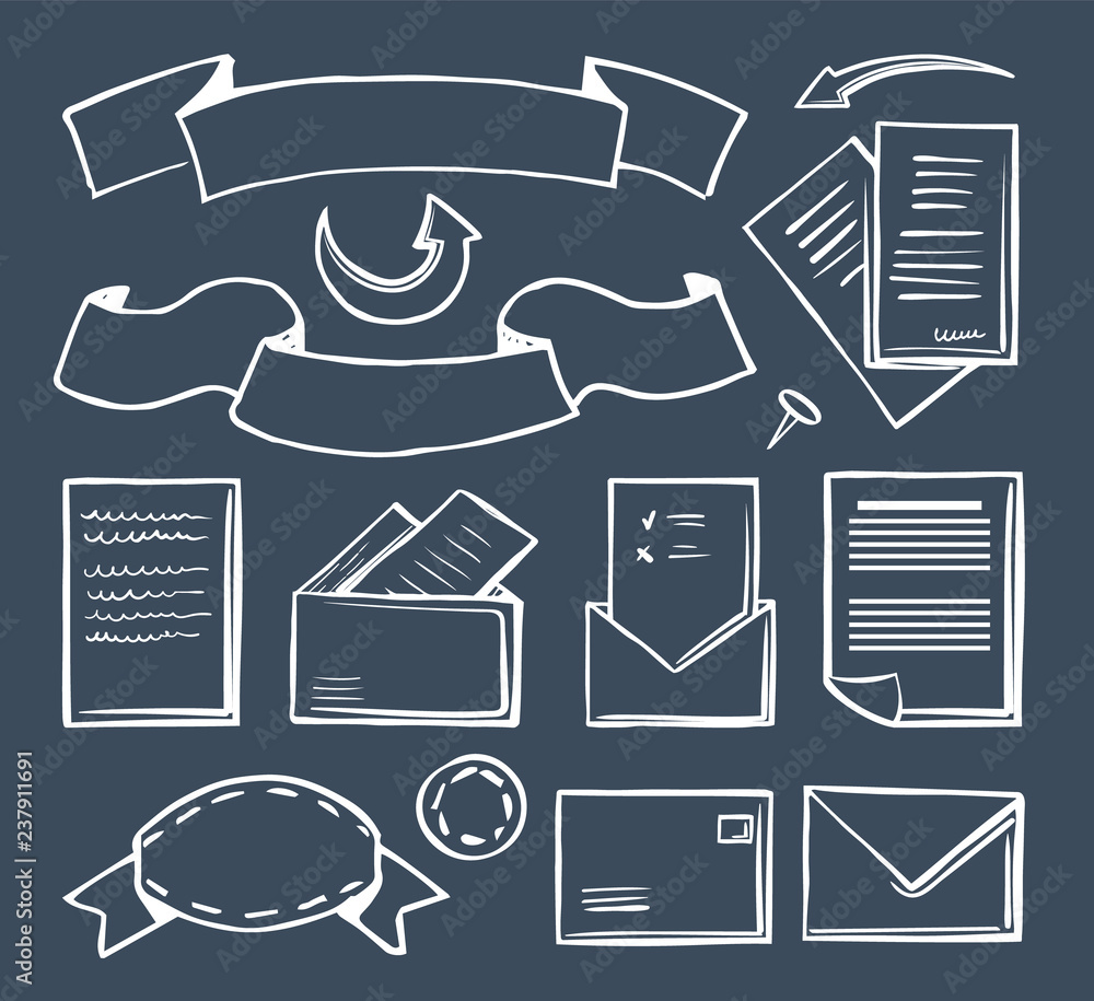 Poster office banner and message envelope set vector