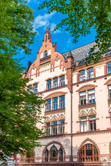 Helsinki, beautiful colorful building in the center, typical facade