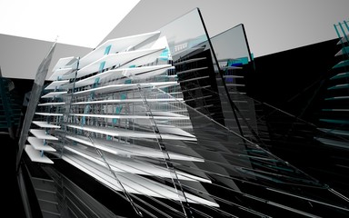 Abstract white interior of the future, with glossy black wall and floor. 3D illustration and rendering