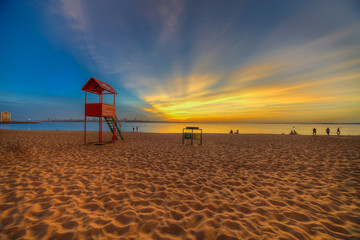 The San Jose beach in Encarnacion in Paraguay on the river Parana at the blue hour..