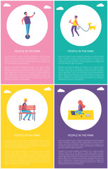 People Park, Girl Rests on Rug Computer, Man Dog