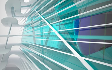 Obraz premium abstract architectural white interior with colored smooth glass gradient sculpture. 3D illustration and rendering