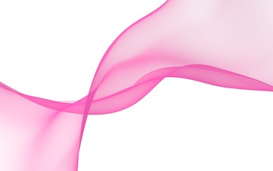 Abstract pink wave. Bright pink ribbon on white background. Pink scarf. Abstract smoke. Raster air background. 3D illustration