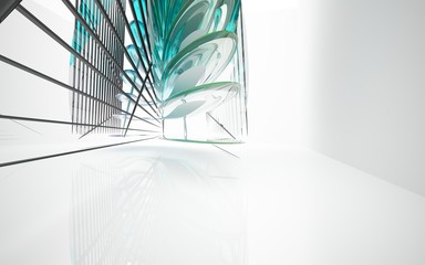 abstract architectural white interior with colored smooth glass gradient sculpture. 3D illustration and rendering