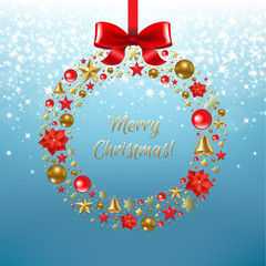 Naklejka na ściany i meble Christmas Card With Wreath