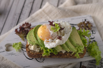 Homemade avocado poached egg sandwich