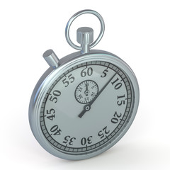 Analogue metal stopwatch on the white background. 3D