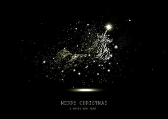 Obraz na płótnie Canvas Golden stars glowing unicorn fantasy miracle, sparkle, animals guardian luxury, Christmas abstract background seasonal holiday vector illustration