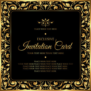 Luxury invitation card - decorative black and gold vector design