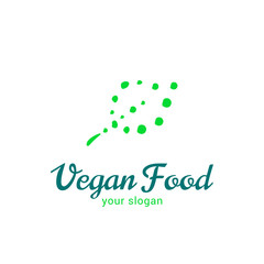 Vector logo template for vegan food. Illustration of leaf consisting of droplets. Vegan badge. Can be used for vegetarian cafe, store or shop. EPS10. Bio product logotype.