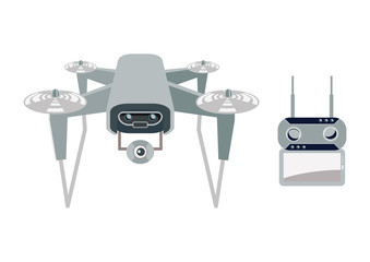 ドローンのイラスト。 空を飛ぶドローンのクリップアート。 未来の機械のイラスト。