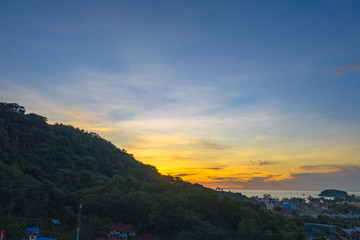 areial photography beautiful sunset above Kata beach Phuket .