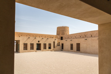 Inside old Al Zubara Fort (Az Zubarah Fort), historic Qatari military fortress built from coral...