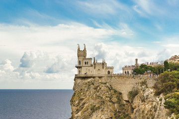 Fototapeta na wymiar The original Gothic castle in the village of Gaspra-swallow's nest, built in 1912 by engineer Leonid Sherwood. Popular tourist attraction in Crimea