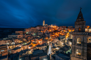 A night view of Matera, Basilicata, Italy