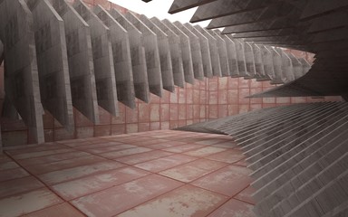 Fototapeta premium Empty abstract room interior of sheets rusted metal and brown concrete. Architectural background. 3D illustration and rendering