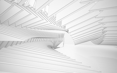 Abstract white interior highlights future. Polygon drawing . Architectural background. 3D illustration and rendering