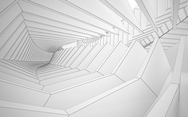 Abstract white interior highlights future. Polygon drawing . Architectural background. 3D illustration and rendering