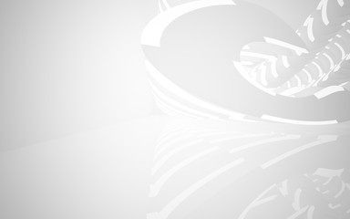 Abstract smooth white interior of the future. Night view from the backlight. Architectural background. 3D illustration and rendering 