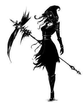Female necromancer with a huge scythe