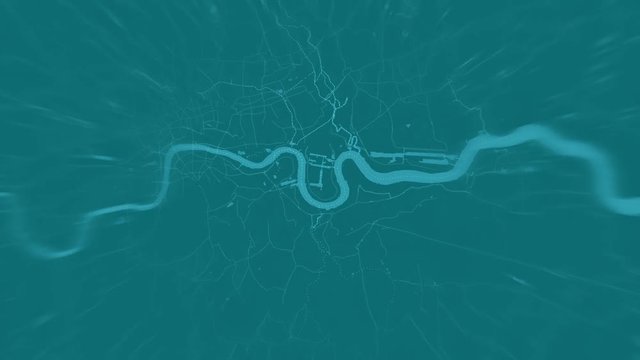 London zoom in -  Greenish tone world map animation 