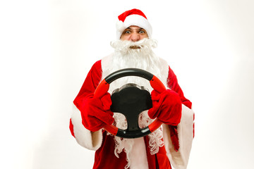 emotional Santa steering wheel on a white background