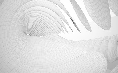 Abstract white interior highlights future. Polygon drawing . Architectural background. 3D illustration and rendering