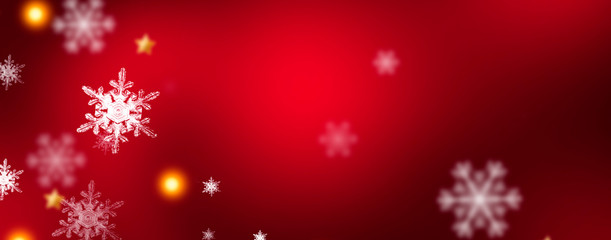 Fototapeta na wymiar Red sparkling background with stars and snowflakes, the magical atmosphere of the Christmas holidays. Red bokeh background with snowflakes. Empty winter background, snowy, celebratory, sparks and star