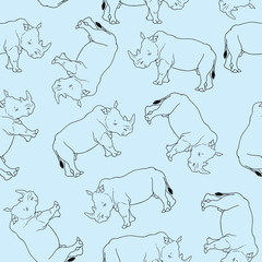 Rhino vector seamless  pattern for textile, fabric, fashion clothes. Animal illustration isolated on background