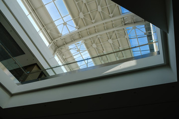 Fototapeta premium Curved Skylight Glass Roof or Ceiling of Dome with Geometric Structure Steel in Modern Contemporary Architecture Style