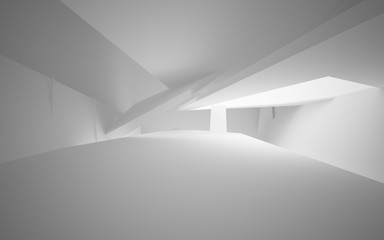 Abstract white interior of the future, with neon lighting. 3D illustration and rendering