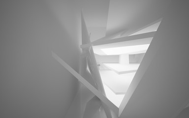 Abstract white interior of the future, with neon lighting. 3D illustration and rendering