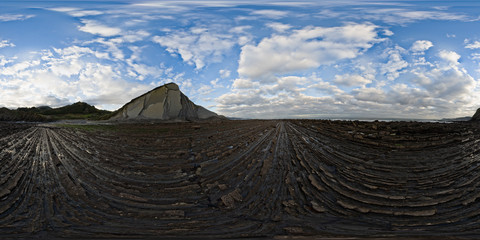 Detail of the coast cliffs in Zumaia flysch - 360 Equirectangular, Basque Country