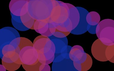 Multicolored translucent circles on a dark background. Pink tones. 3D illustration