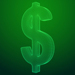 Dollar sign. Wireframe low poly mesh vector illustration. Money, rich, business concept