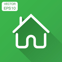 House building icon in flat style. Home apartment vector illustration with long shadow. House dwelling business concept.