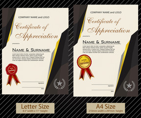2 sizes of Certificate of Appreciation with laurel wreath and wax seal portrait version