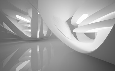 Abstract smooth white interior of the future. Night view from the backlight. Architectural background. 3D illustration and rendering 