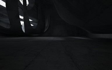 Empty dark abstract concrete room smooth interior. Architectural background. Night view of the illuminated. 3D illustration and rendering